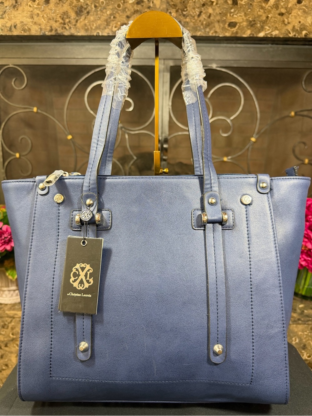 Christian Lacroix Blue Leather Tote with Logo Tag - Picture 10 of 10